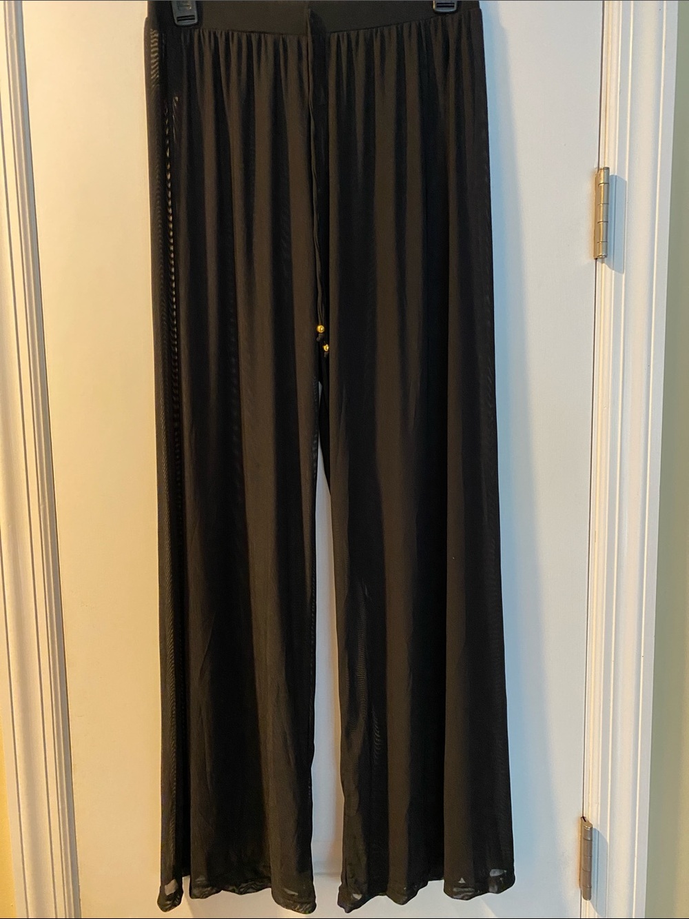 TiniBikini Black Wide Leg Stretch Transparent Swim Cover Up Resort Wear Pants NW